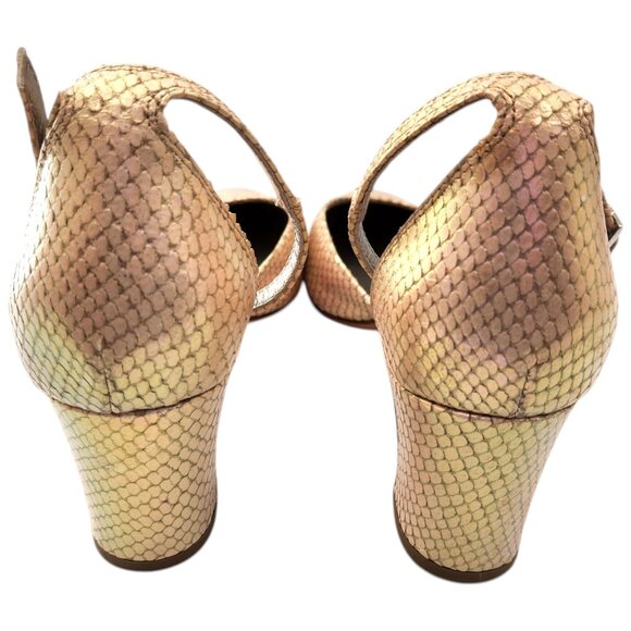 AGL D'Orsay Pink Pearlescent Snakeskin Ankle Strap Chunk Heels Sz. 9.5 US 40 EU - Picture 7 of 10
